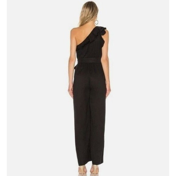 Ulla Johnson Demi Black Ruffle Twill One Shoulder Jumpsuit Size 8 - Picture 4 of 11